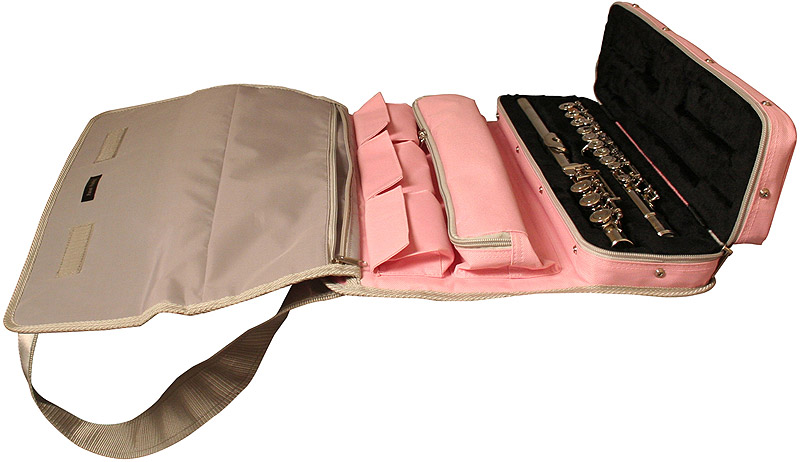8th Street Music Gator Gl Flute Messenger Bag Pink Large View Open