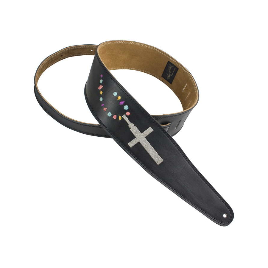 Black Leather with Cross on Jeweled Chain Embroidery