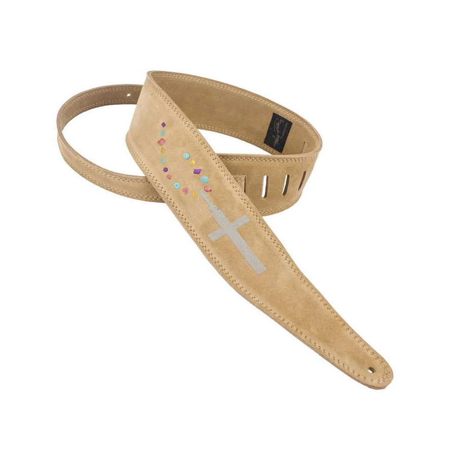 Sand Suede with Cross on Jeweled Chain Embroidery