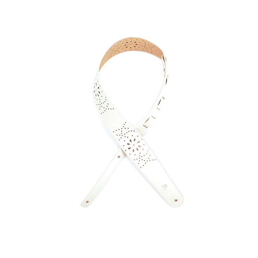 Leather Guitar Strap  Perforated White 
