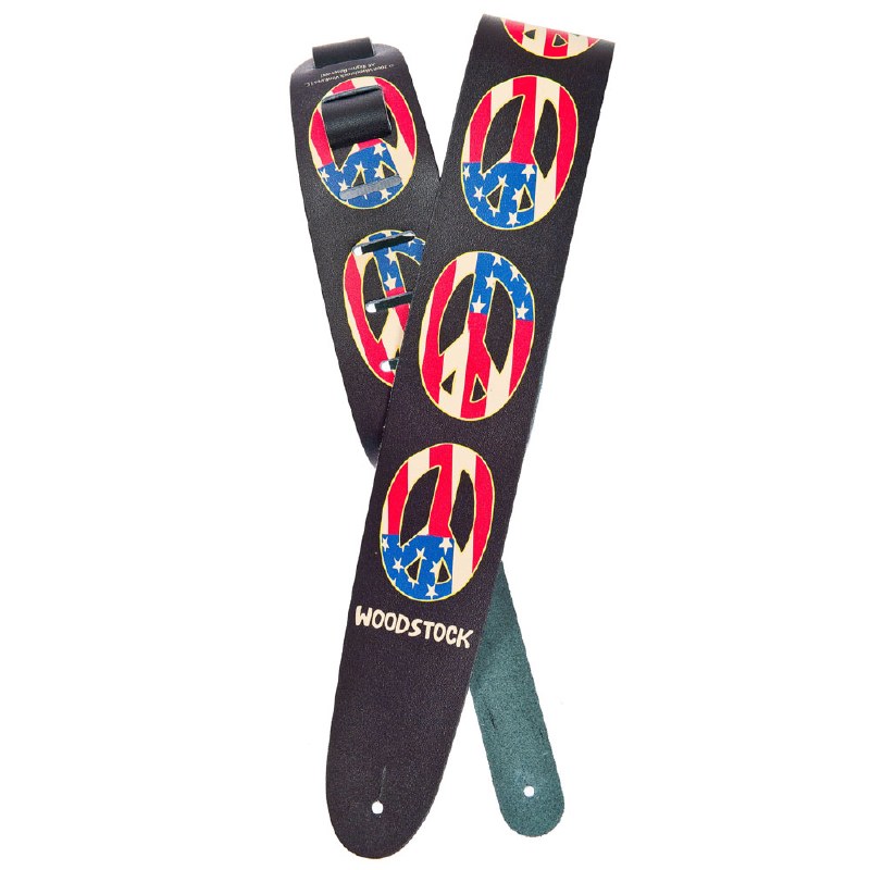 Woodstock Leather Guitar Strap - Peace Flag