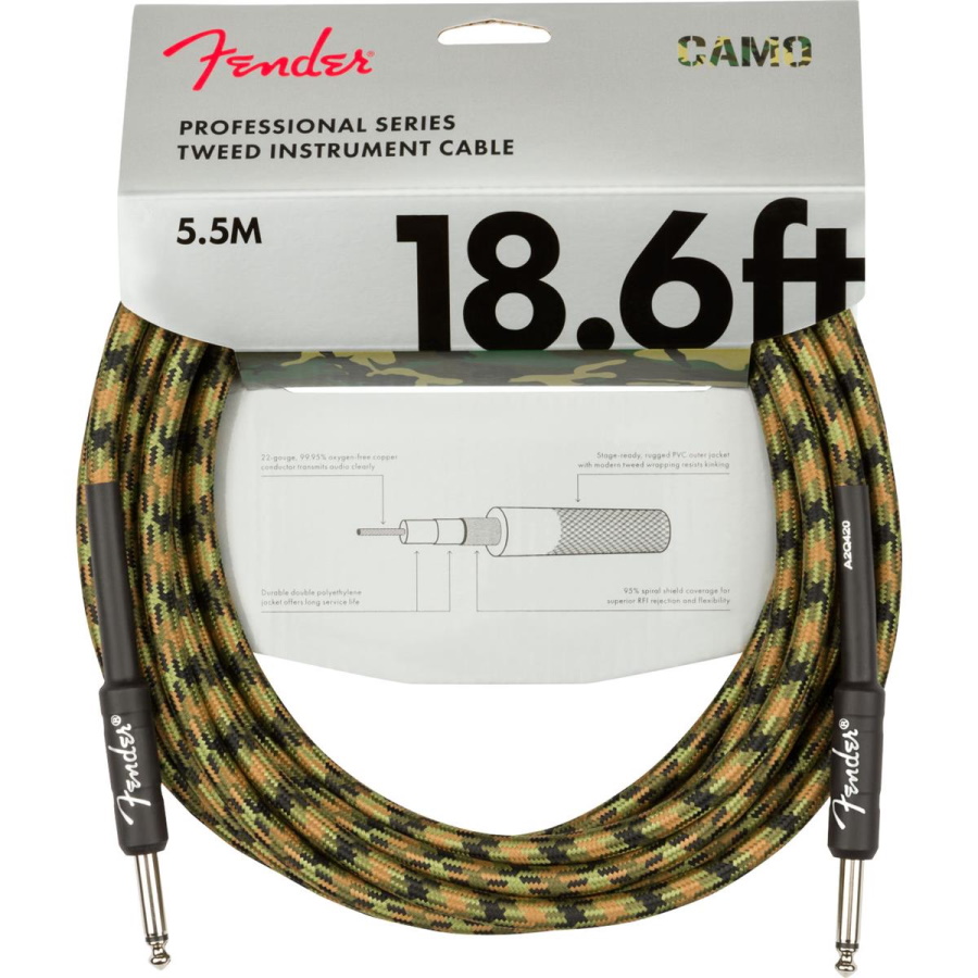 Professional Series Instrument Cable 18.6ft -  Woodland Camo 