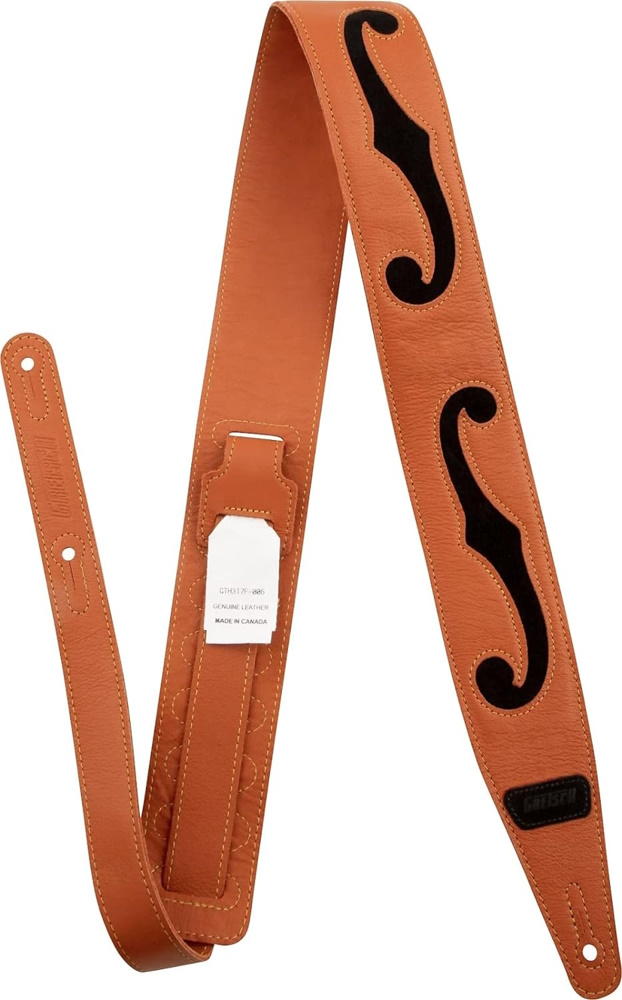 F-Holes Leather Guitar & Bass Strap - Orange and Black