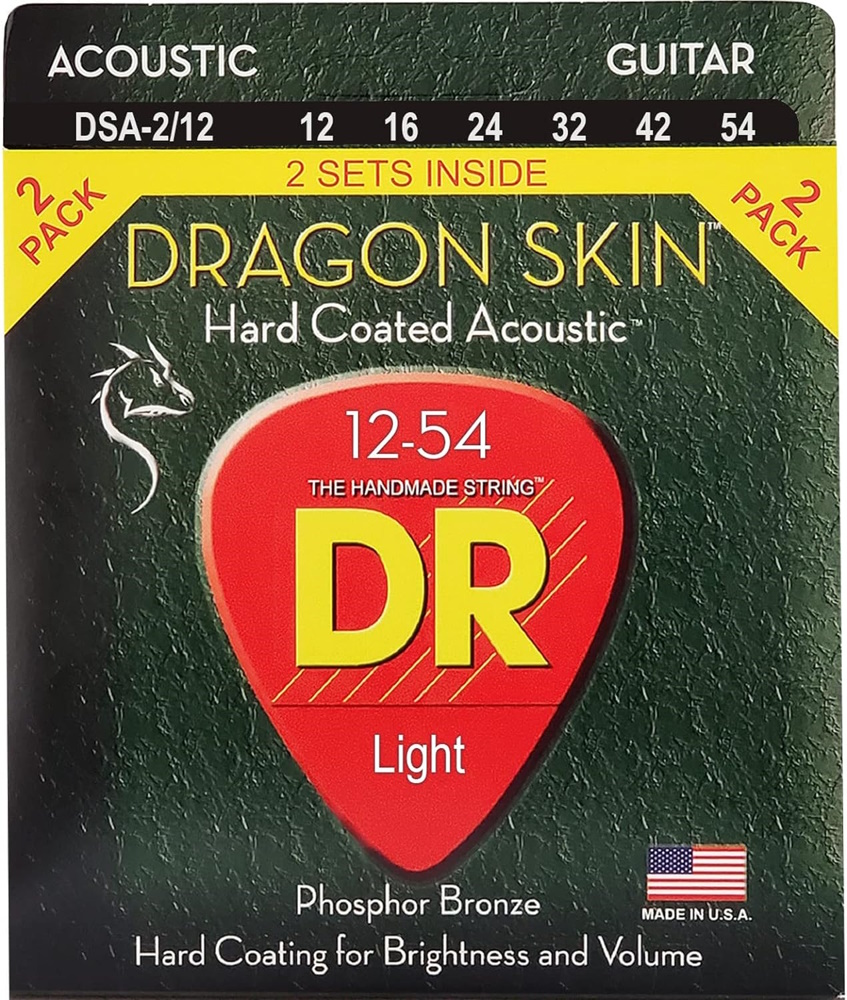 Dragon Skin Coated Phosphor Bronze Acoustic Guitar Strings Light 2-Pack