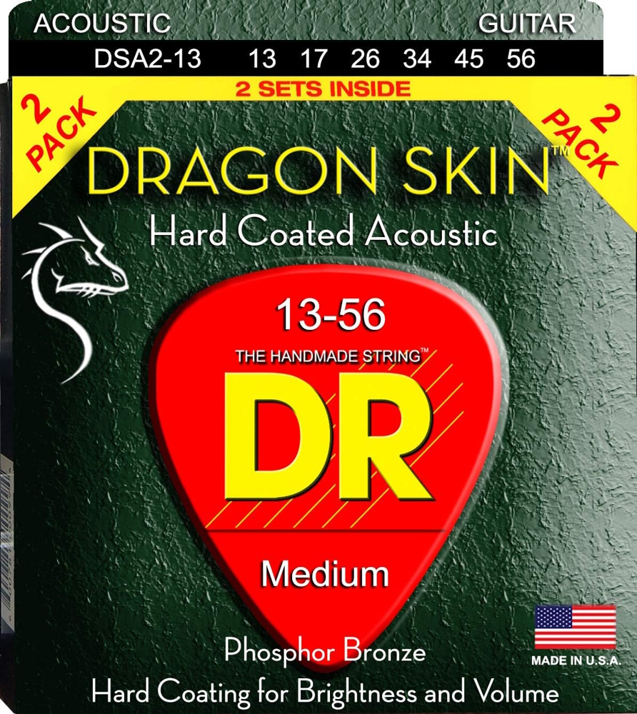 Dragon Skin Coated Phosphor Bronze Acoustic Guitar Strings Med 2-Pack